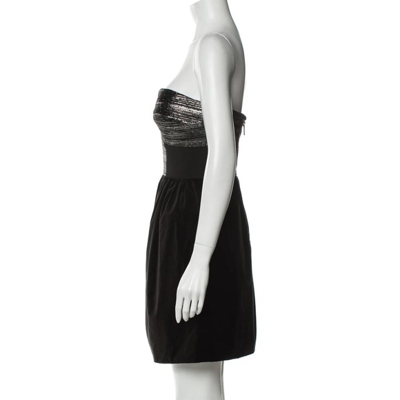 NWT Tibi Black Metallic Silver Strapless Fit Flare Party Dress New Years Eve 10 - Picture 4 of 7